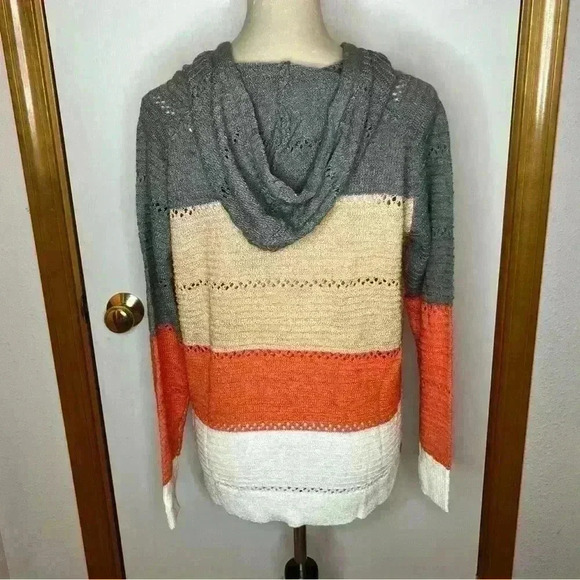 Crocheted Hooded Pullover Sweater Women Med/large Stripe Long Sleeve Cozy Casual - Picture 8 of 10